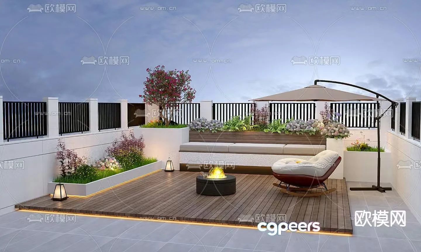 Modern balcony terrace roof garden 3d model