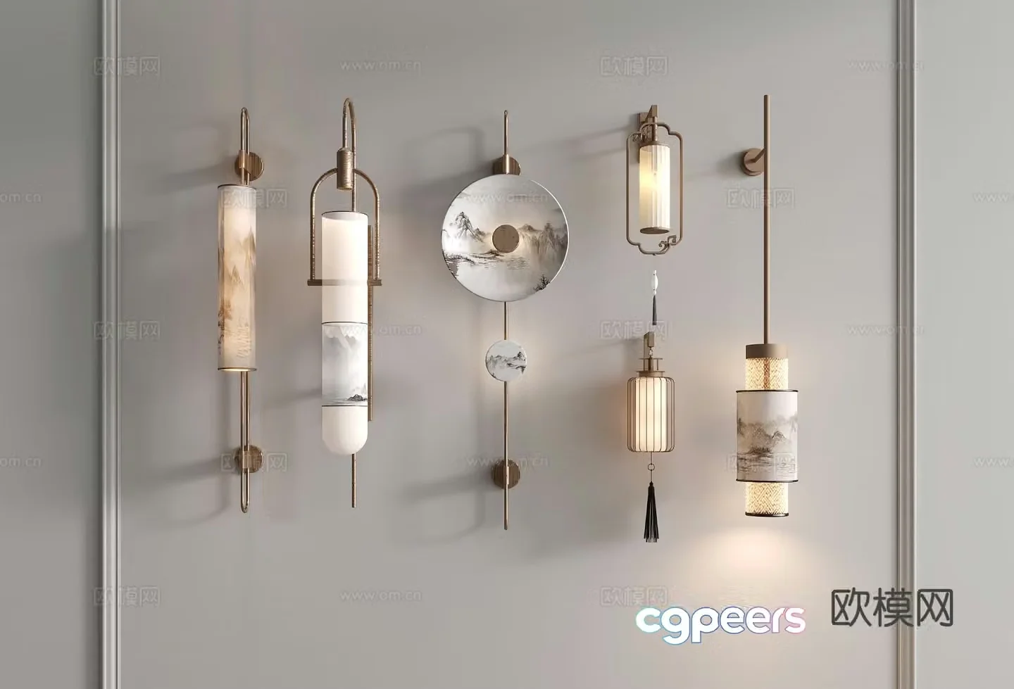 Chinese style wall lamp landscape painting wall lamp 3d model
