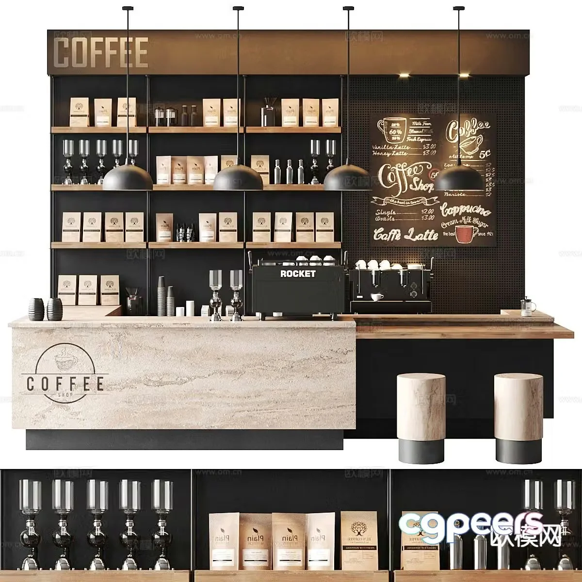Coffee shop operation table workbench 3d model