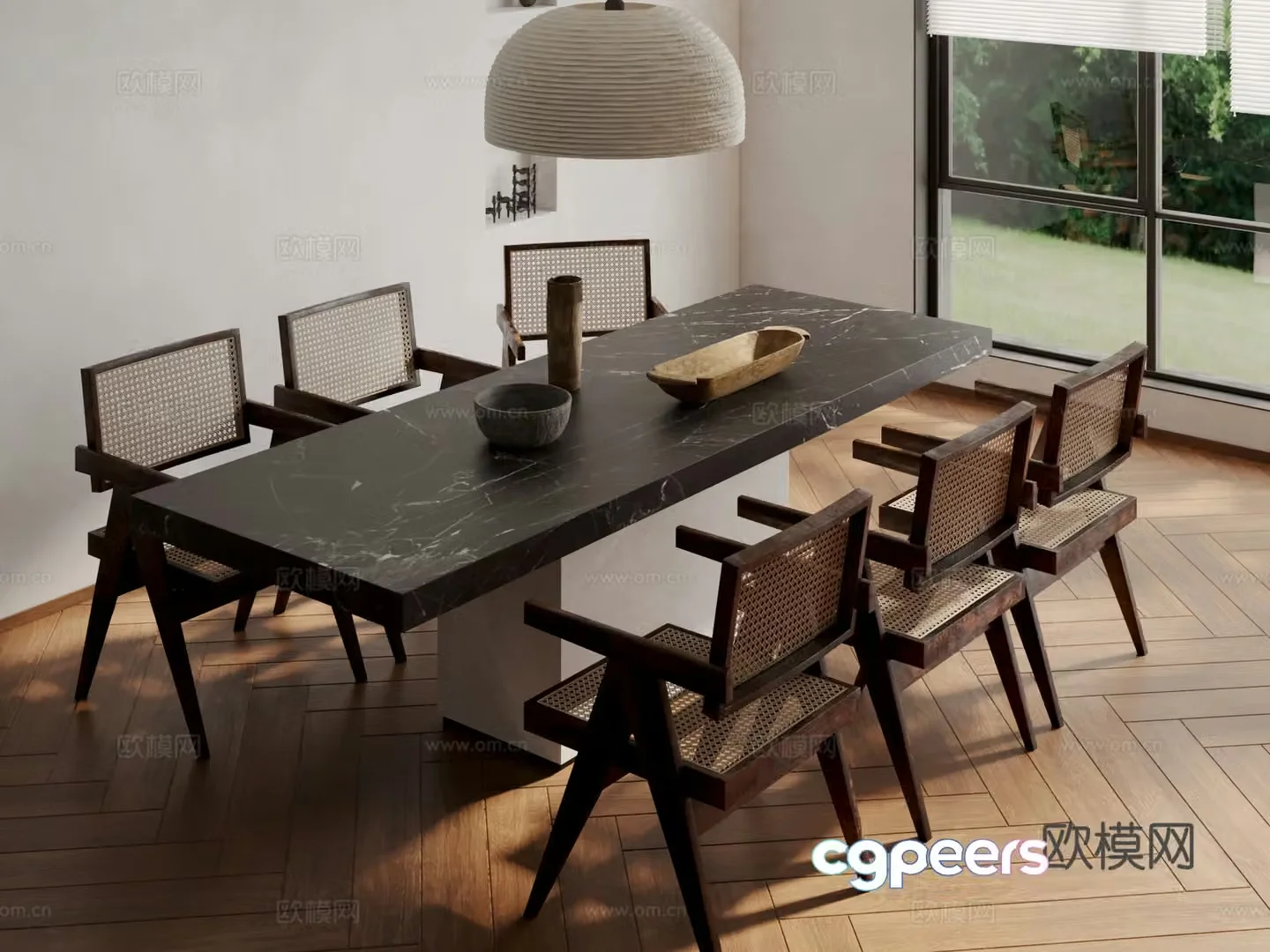 Wabi-sabi dining table and chairs 3d model