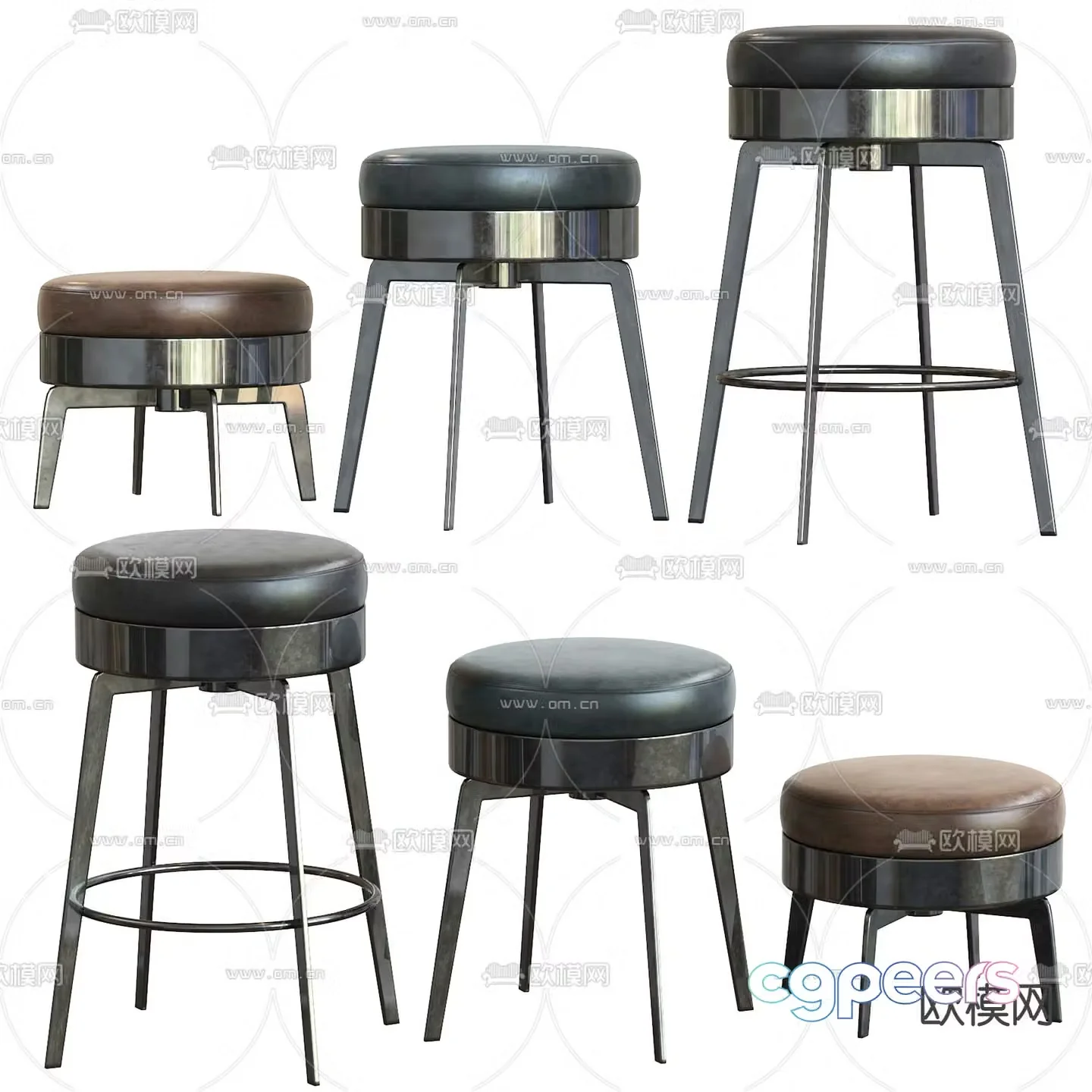 FLEXFORM leather round stool 3d model