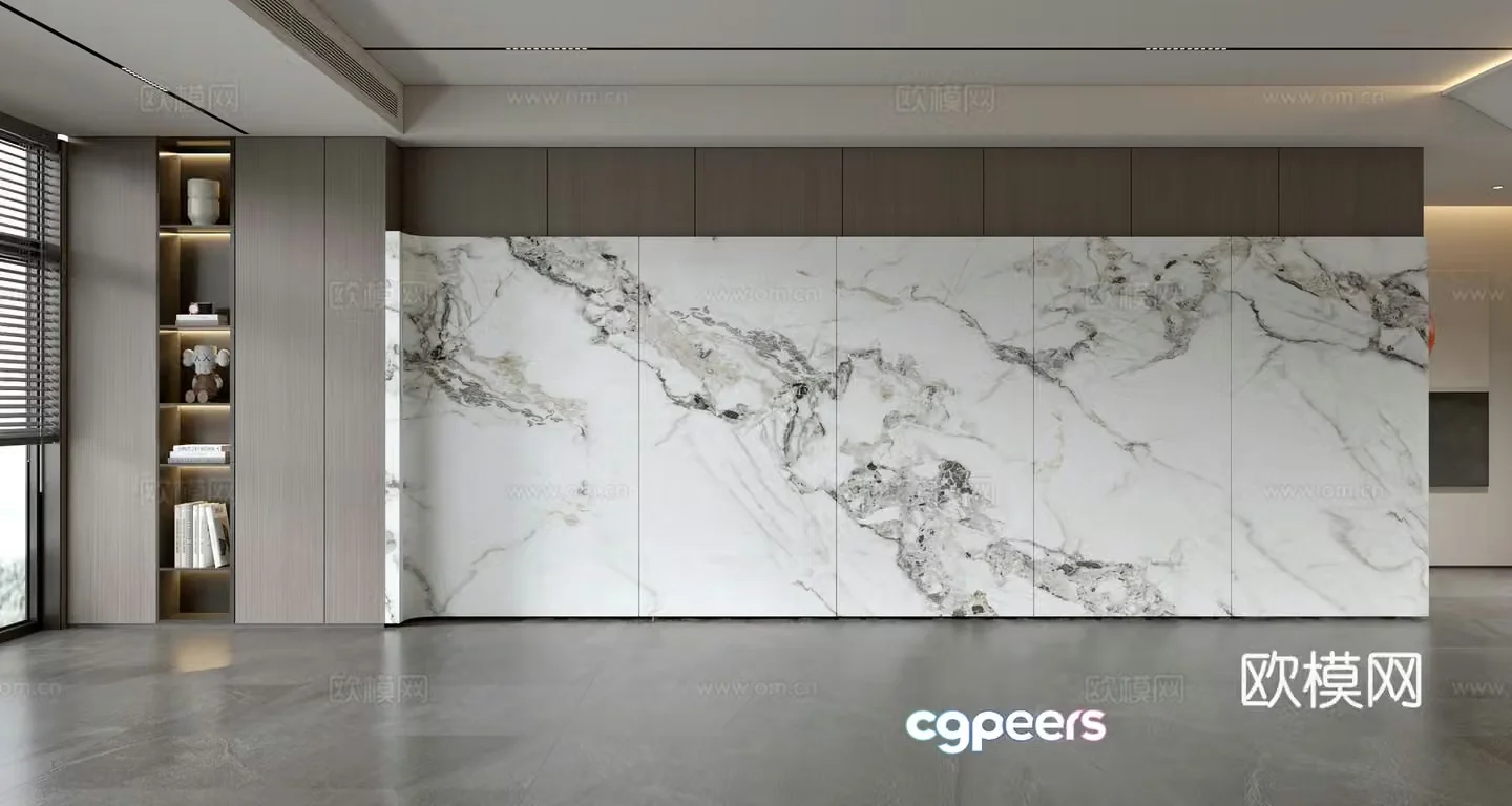 Modern rock slab marble sofa background wall 3d model