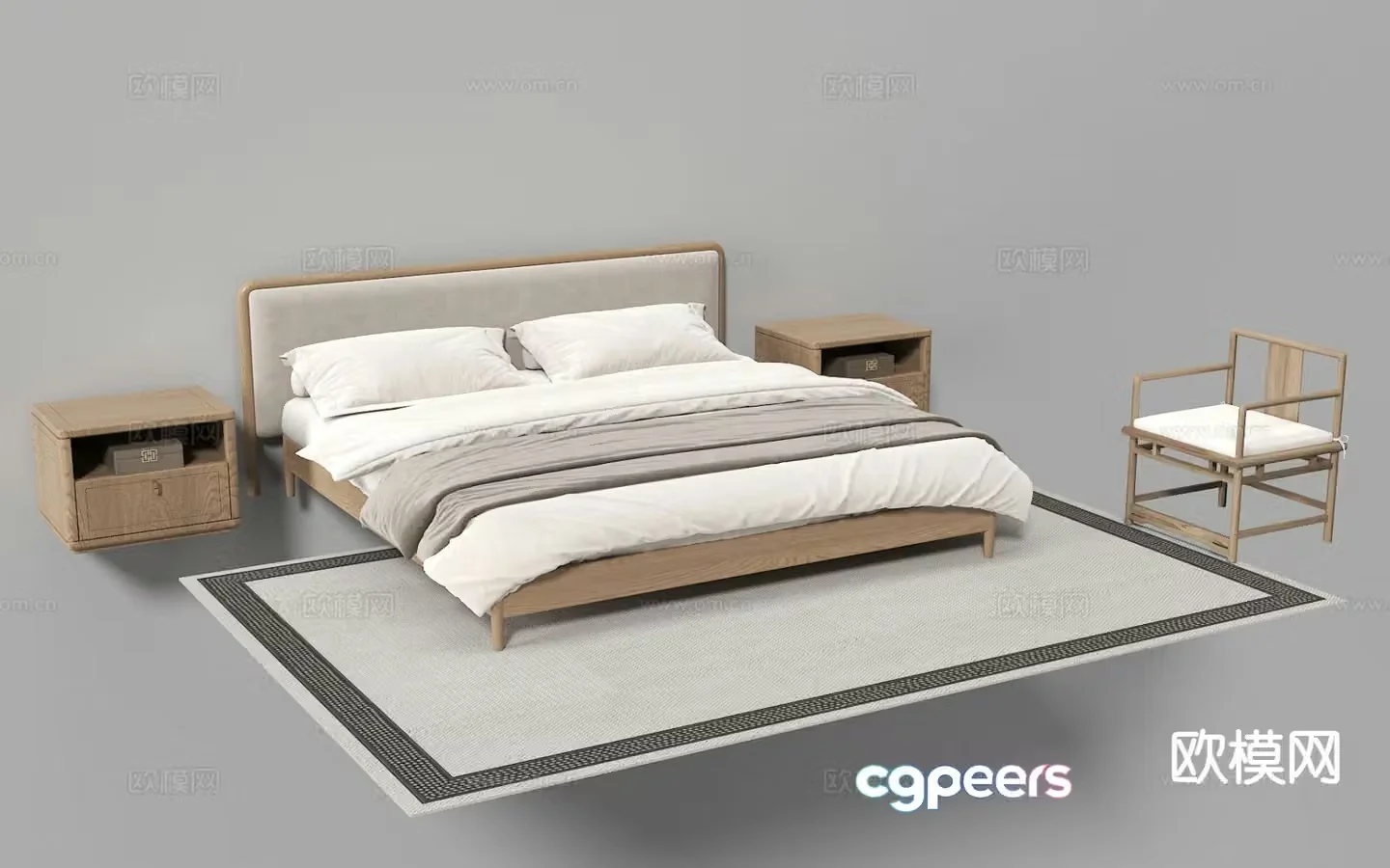 New Chinese style double bed 3d model