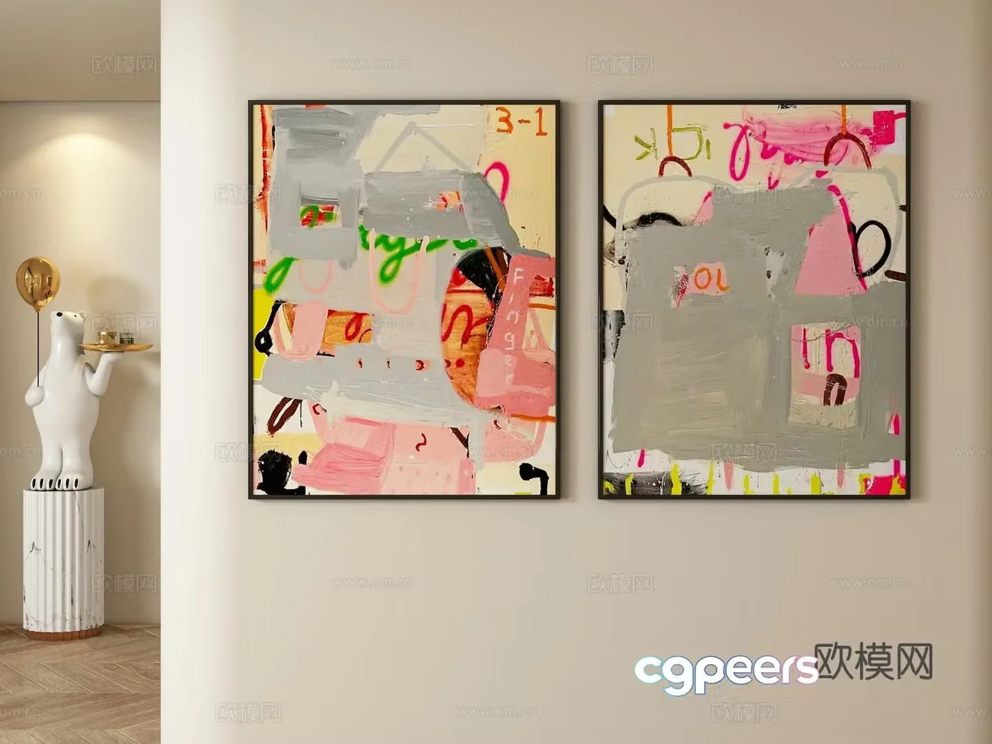 Cream style decorative painting hanging painting 3d model