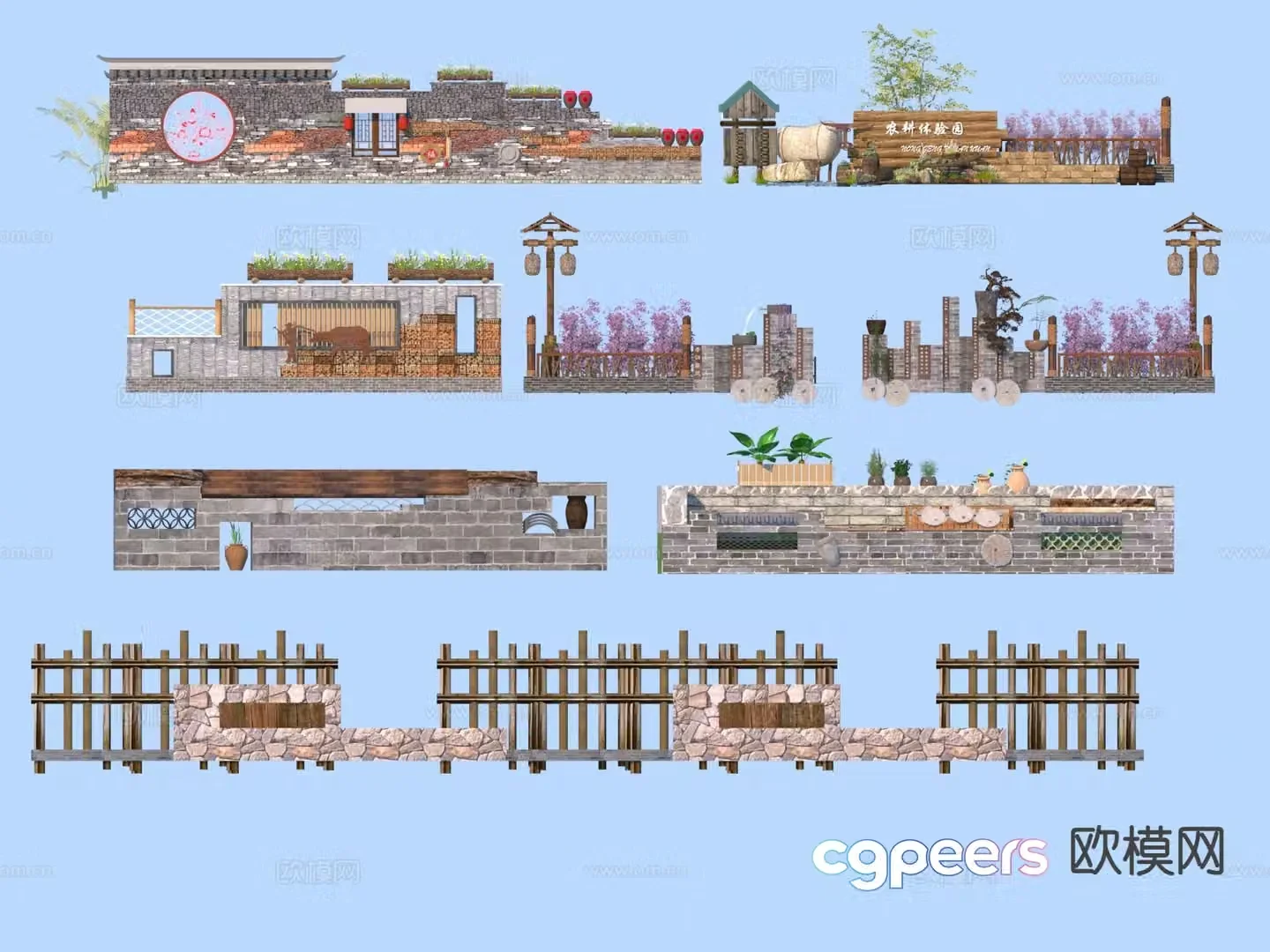 New Chinese style rural landscape wall courtyard wall folk landscape wall 3D model