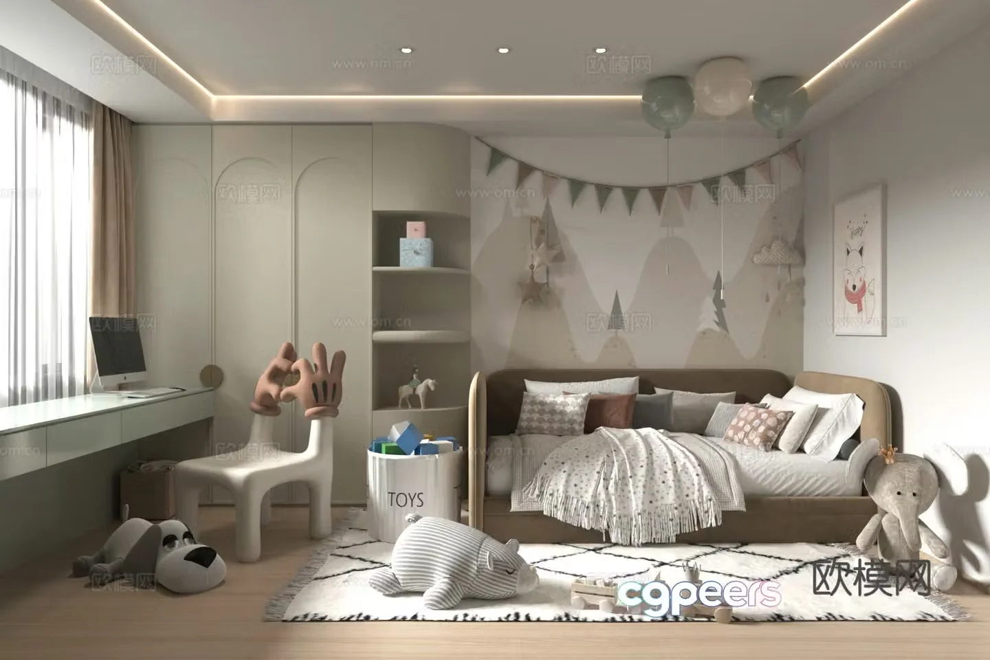 Modern children’s room children’s entertainment room toy room children’s bed desk and chair combination 3D model