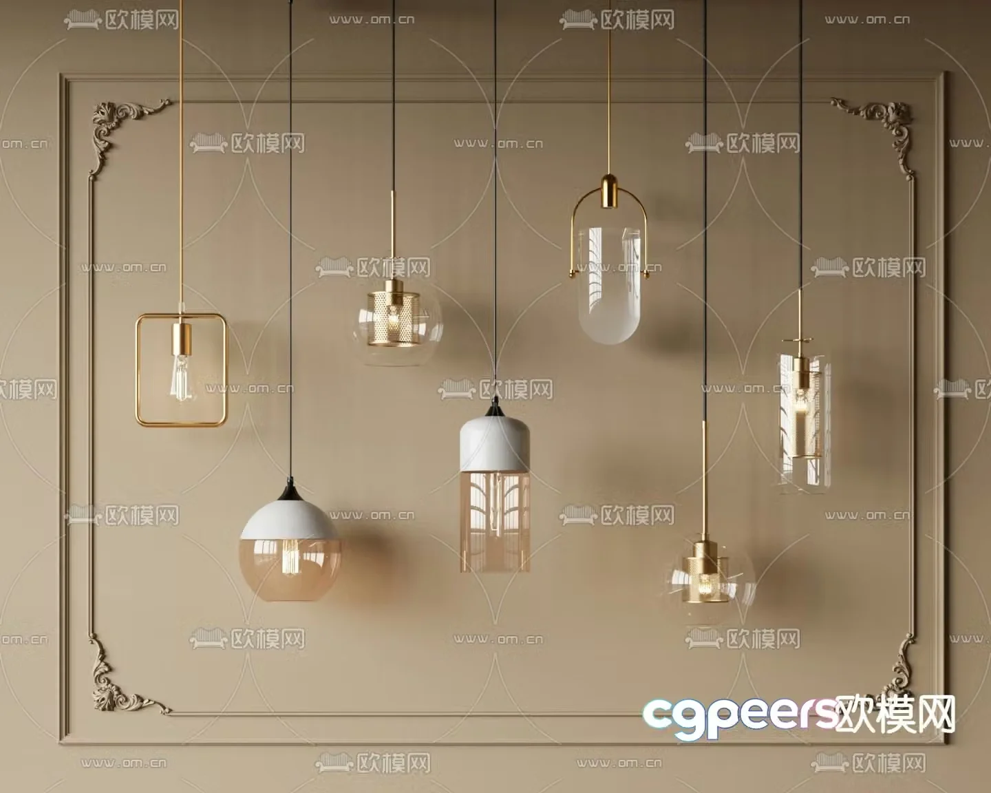 Glass chandelier bedside chandelier 3d model