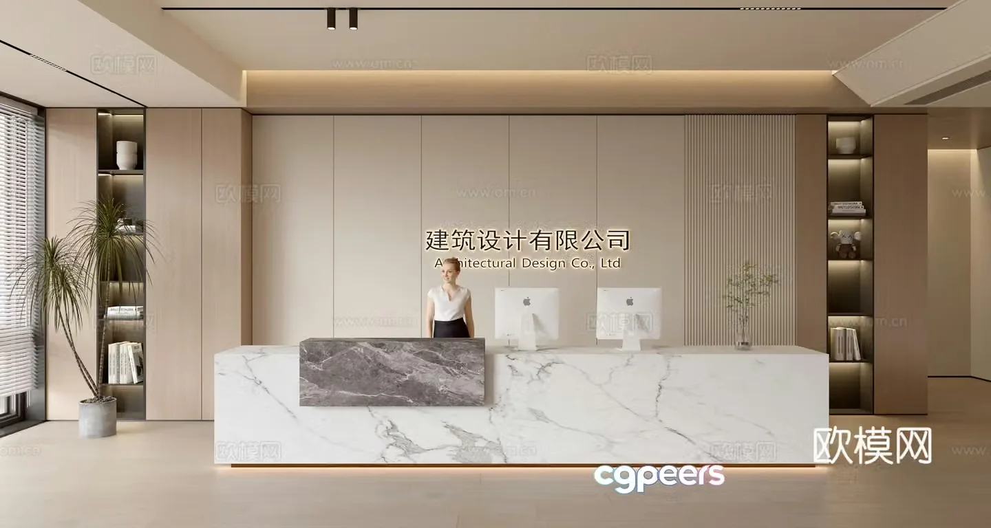 Modern company front desk reception area bar reception desk service desk 3d model