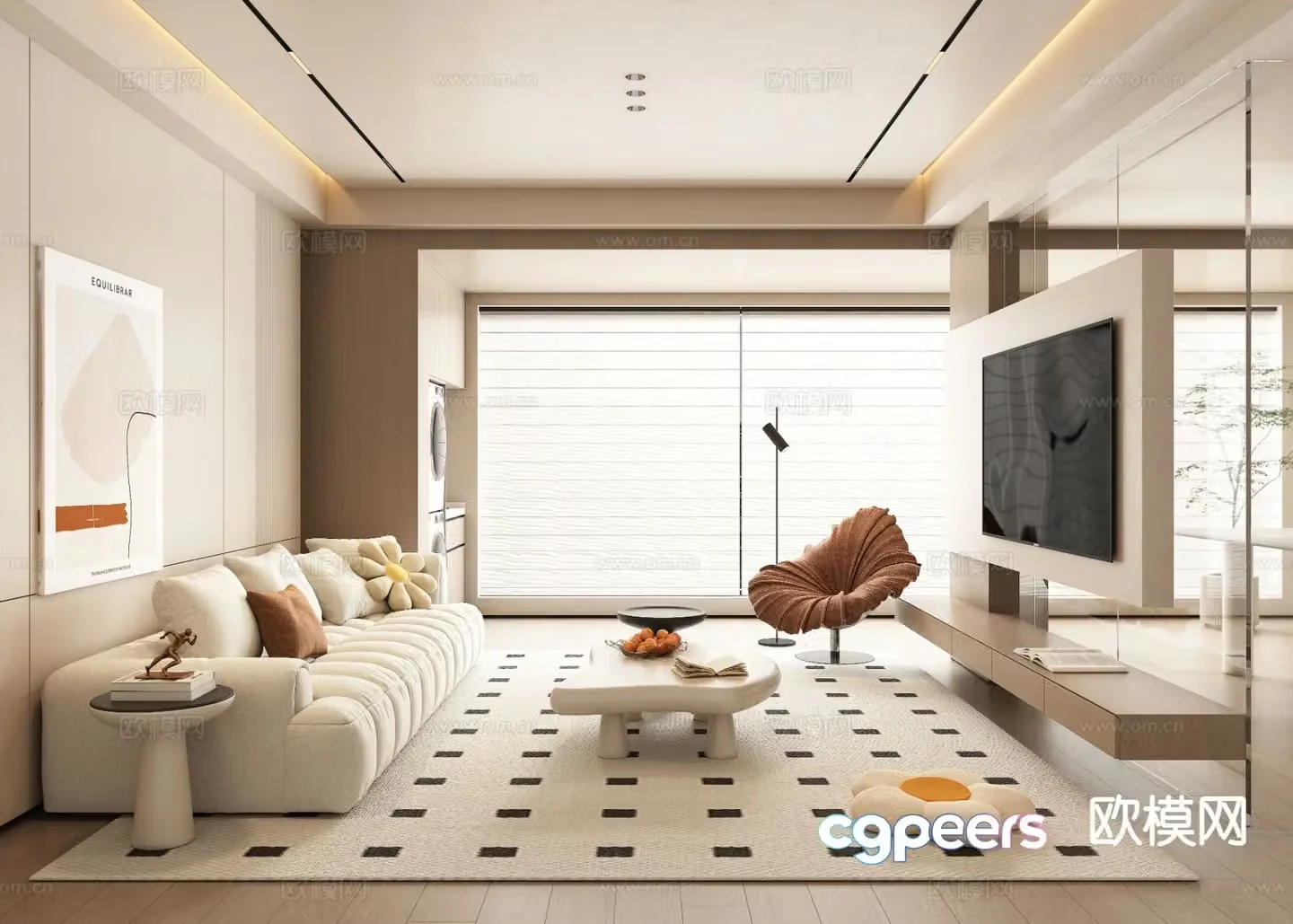 Cream style living room 3d model