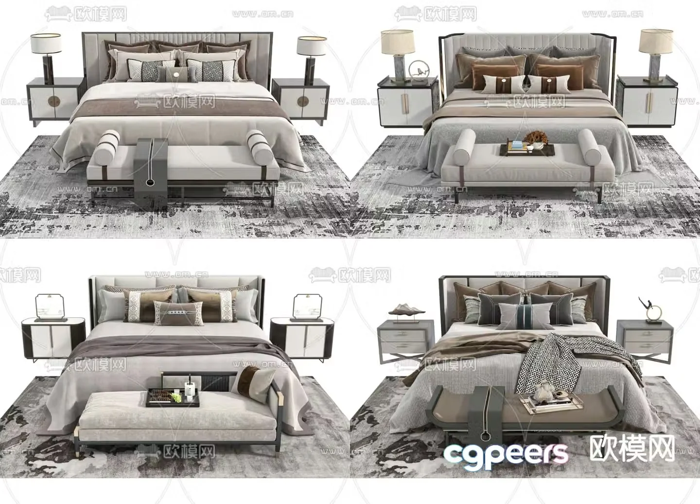 New Chinese style double bed 3d model