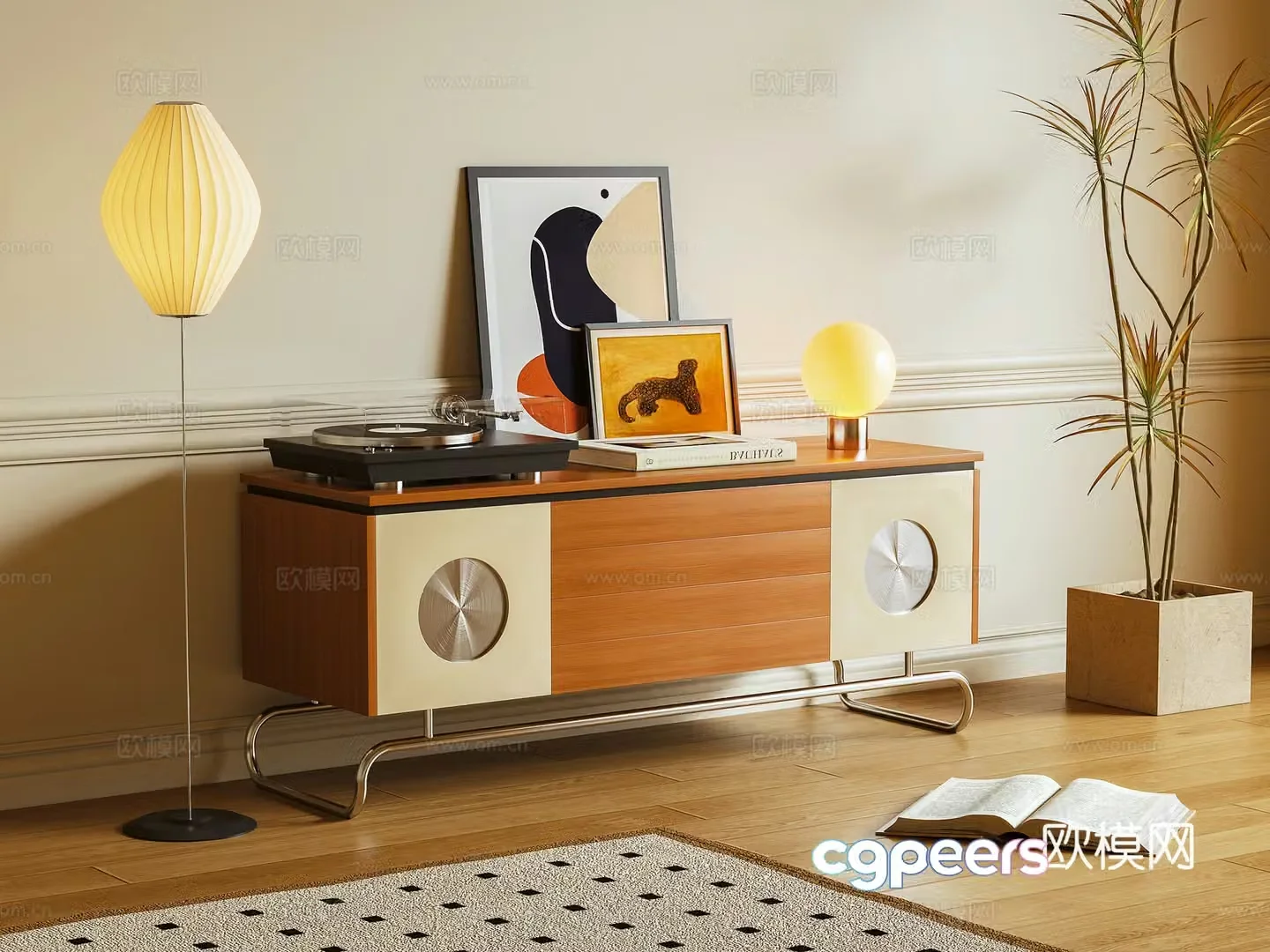Middle-aged TV cabinet side cabinet 3d model