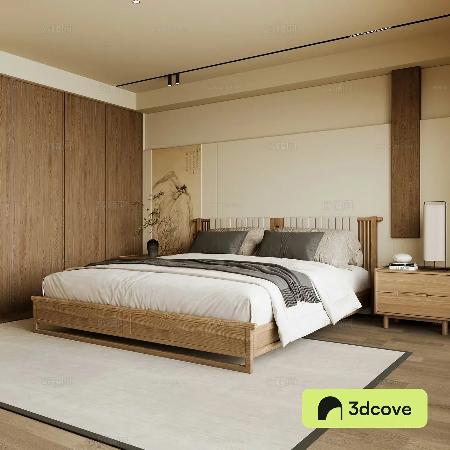 New Chinese style home bedroom Song family aesthetic bedroom Song style bedroom New Chinese style double bed