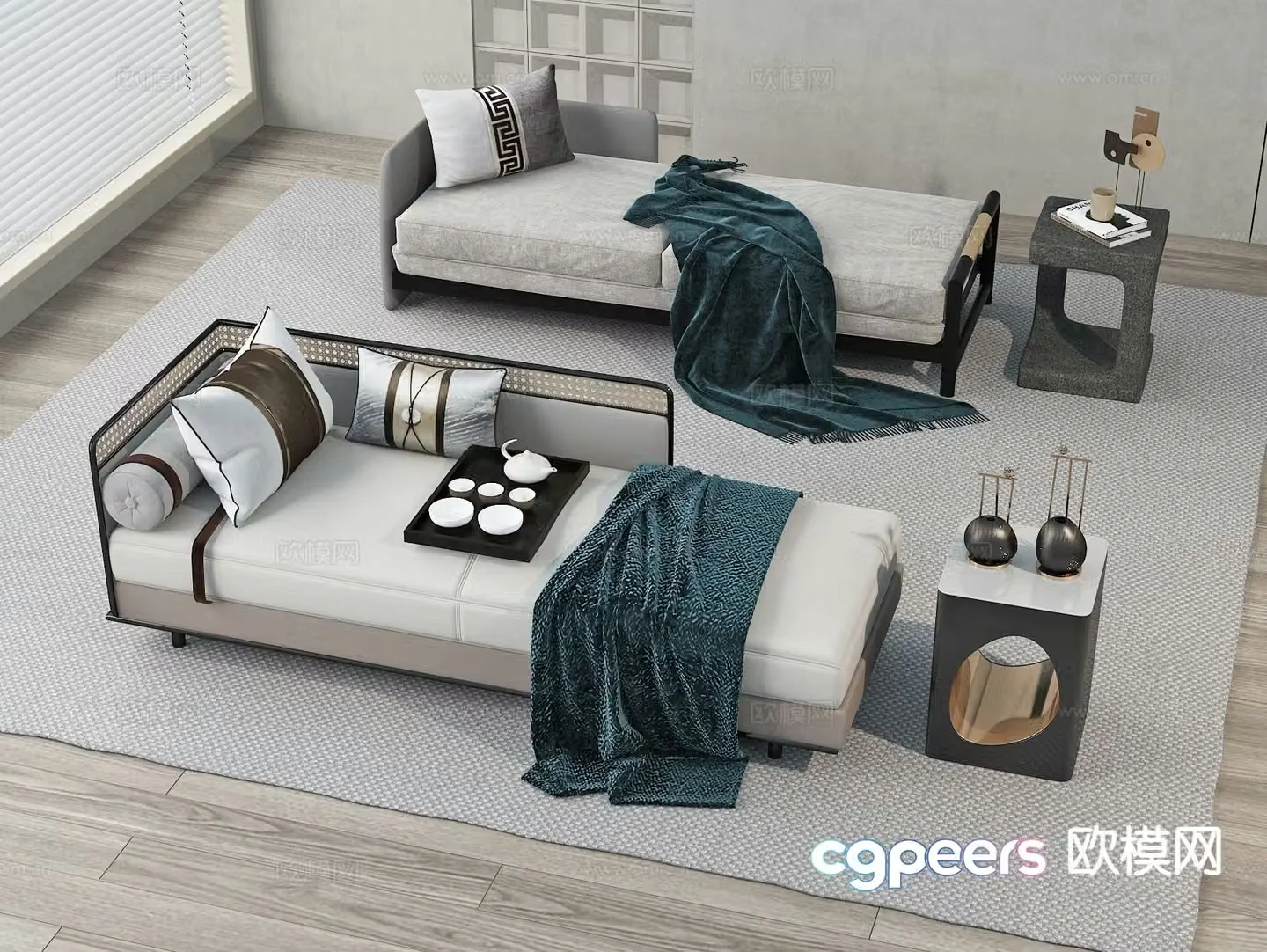 New Chinese style chaise longue 3d model