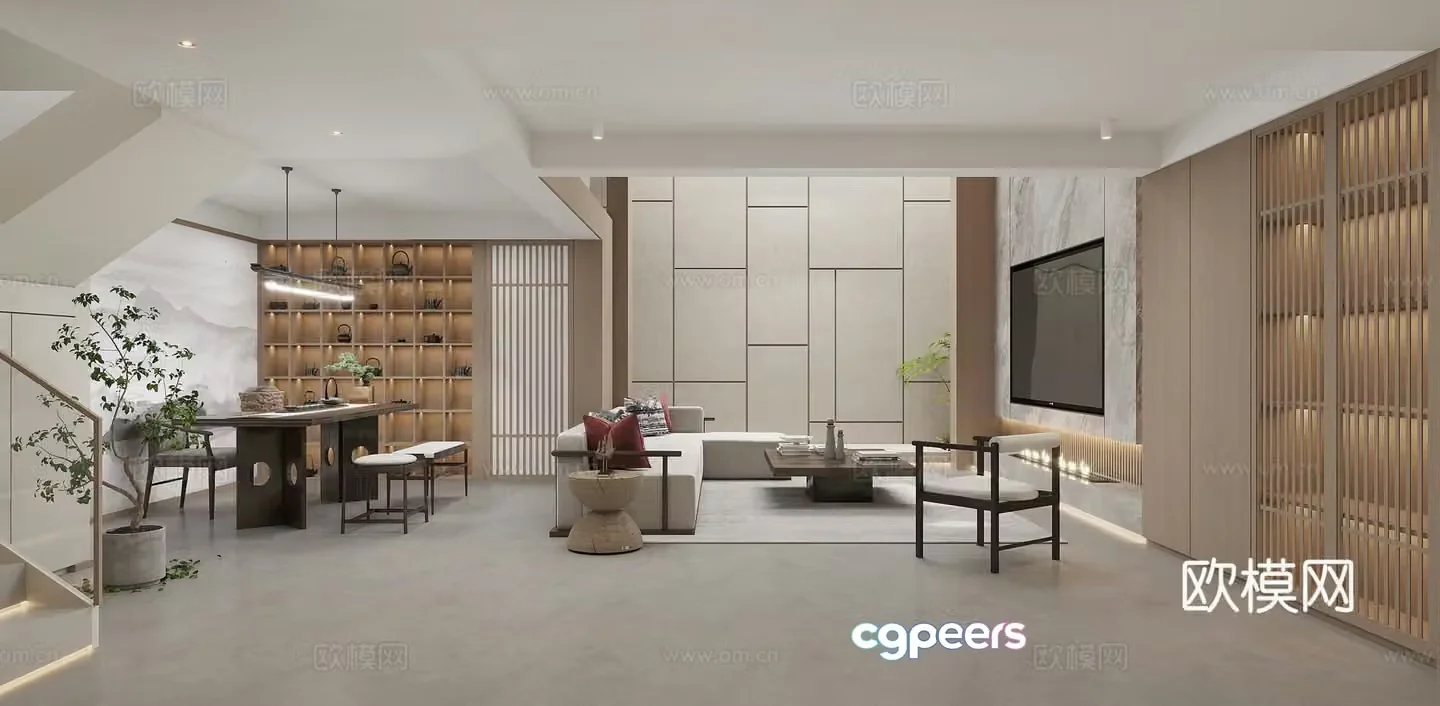 Modern villa living room 3d model