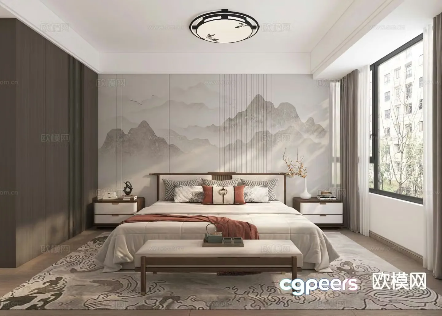 New Chinese style master bedroom bedroom 3d model
