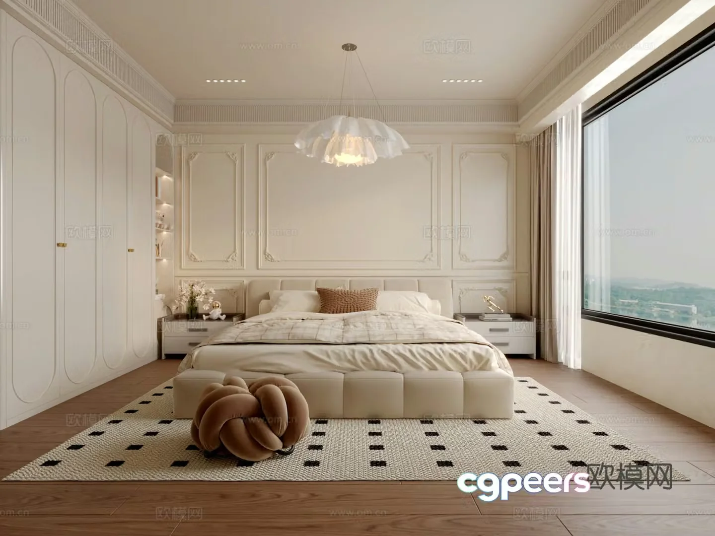 French creamy bedroom 3d model