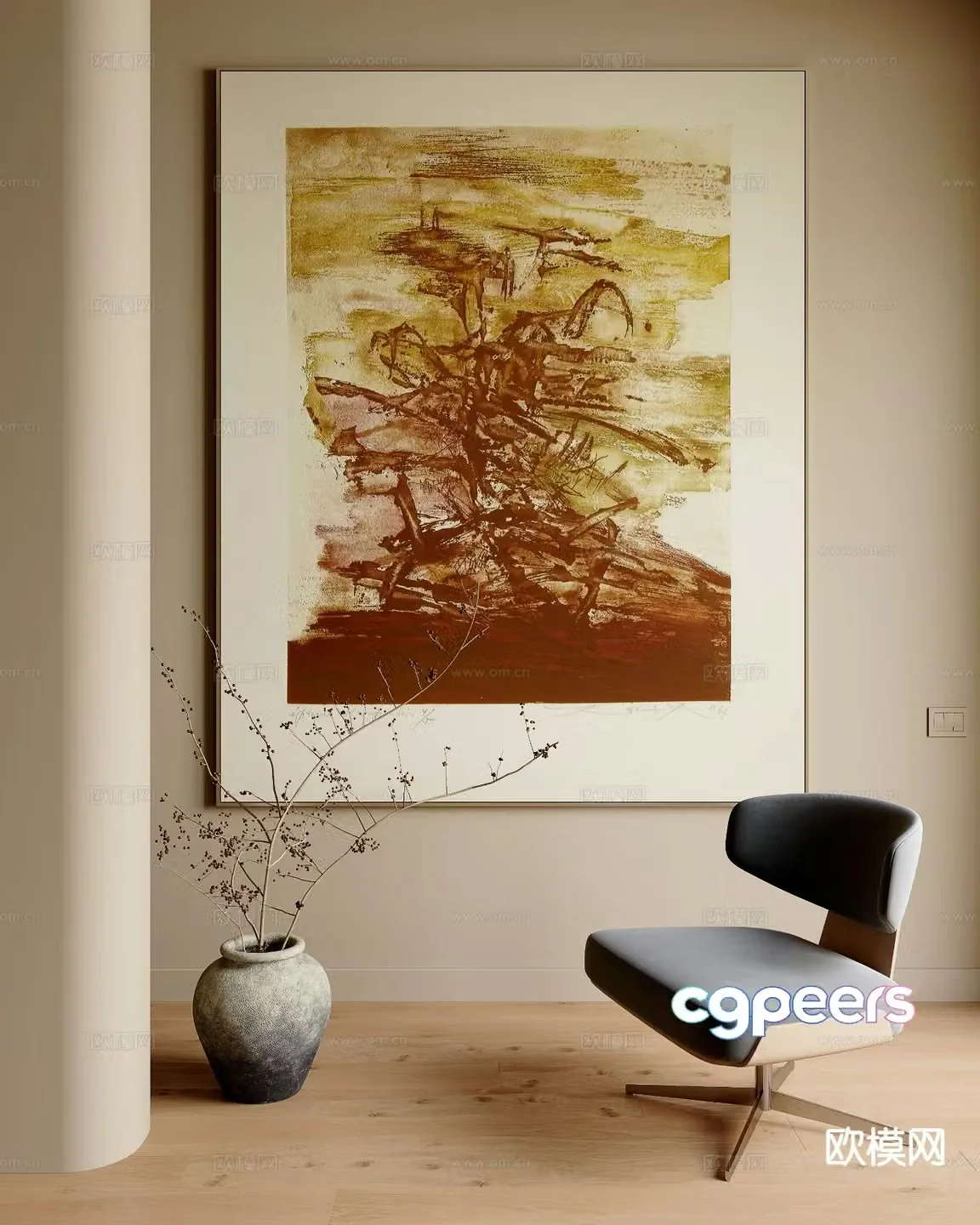 Wabi-sabi abstract painting texture painting decorative painting 3d model