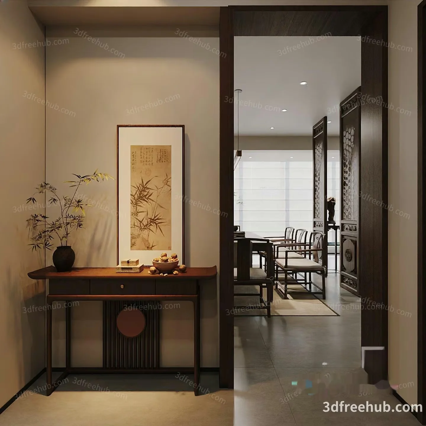 Modern Asian Living Room 3D Model – 19989 – VRAY Render