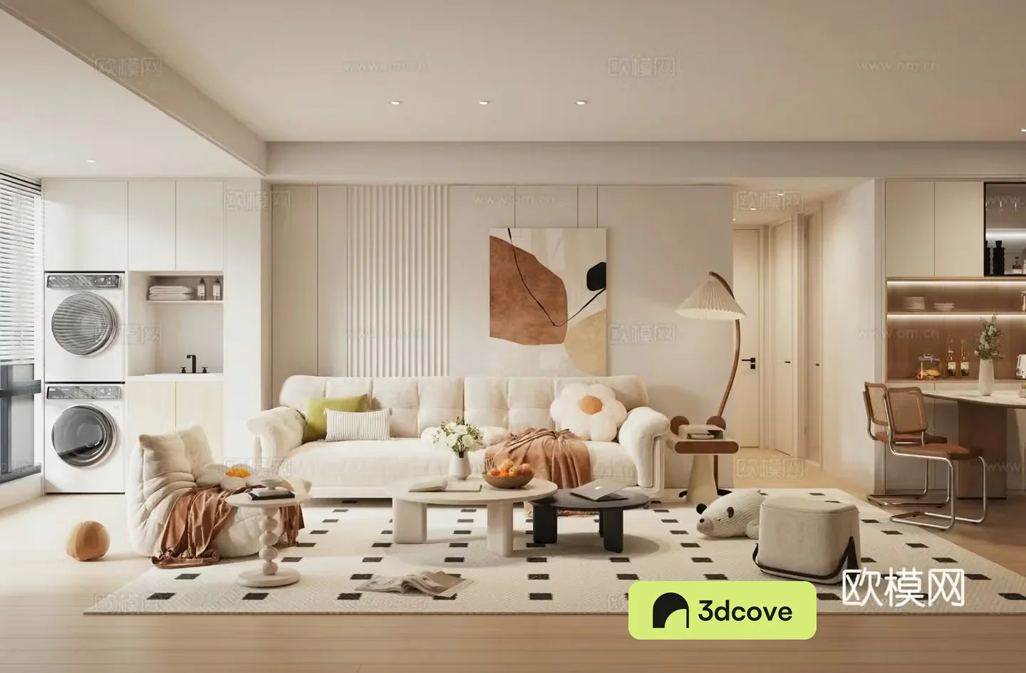 Modern living restaurant Cream living restaurant Nordic living restaurant 3d model