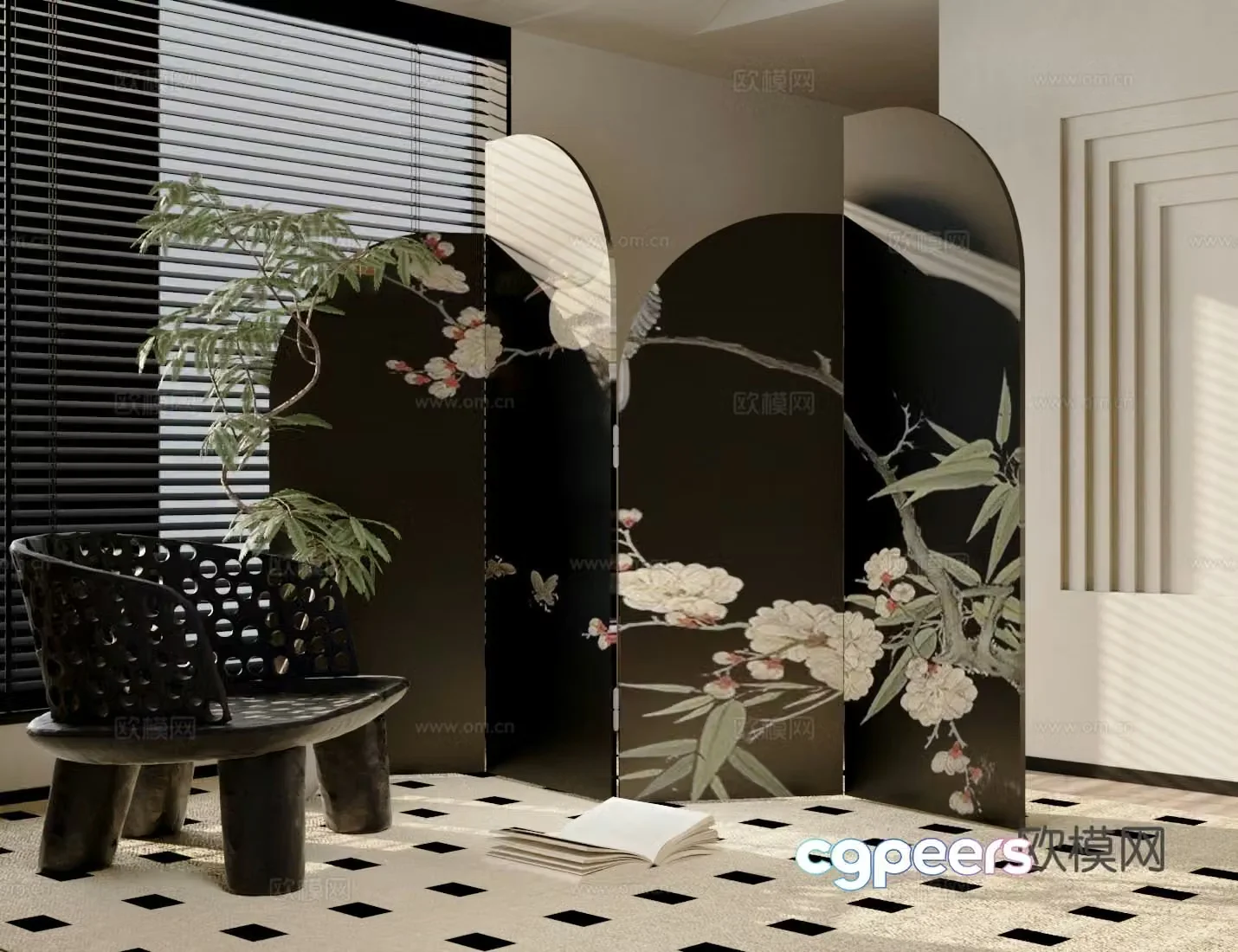 Middle Ages partition Screen partition Green plants Leisure chair Entrance screen 3D model