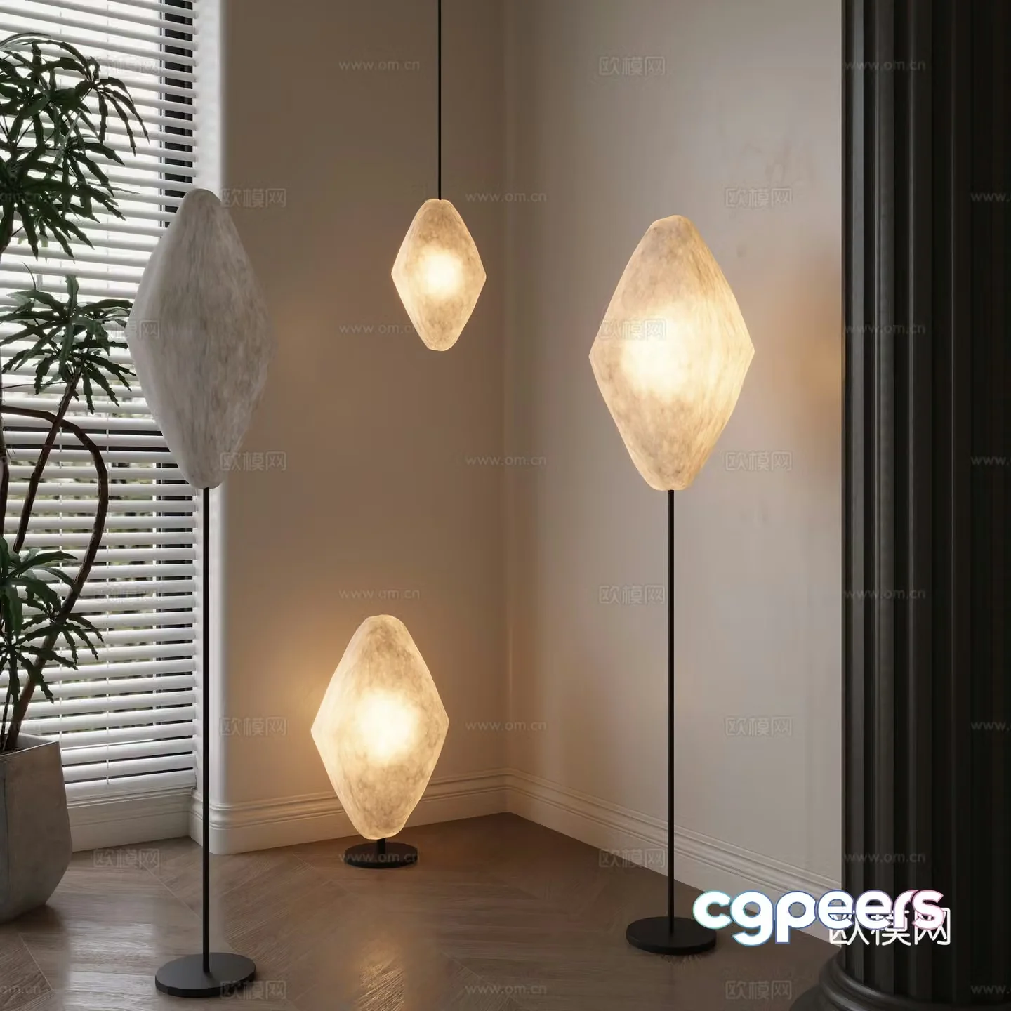 Modern art floor lamp table lamp combination 3D model