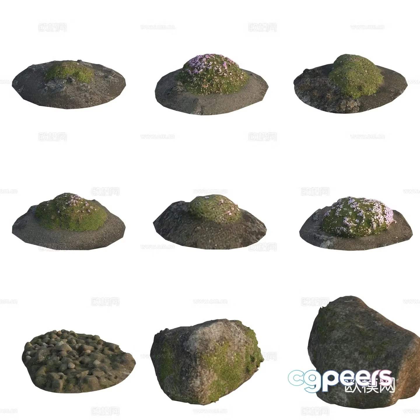 Moss Stone Boulder Rock 3D Model
