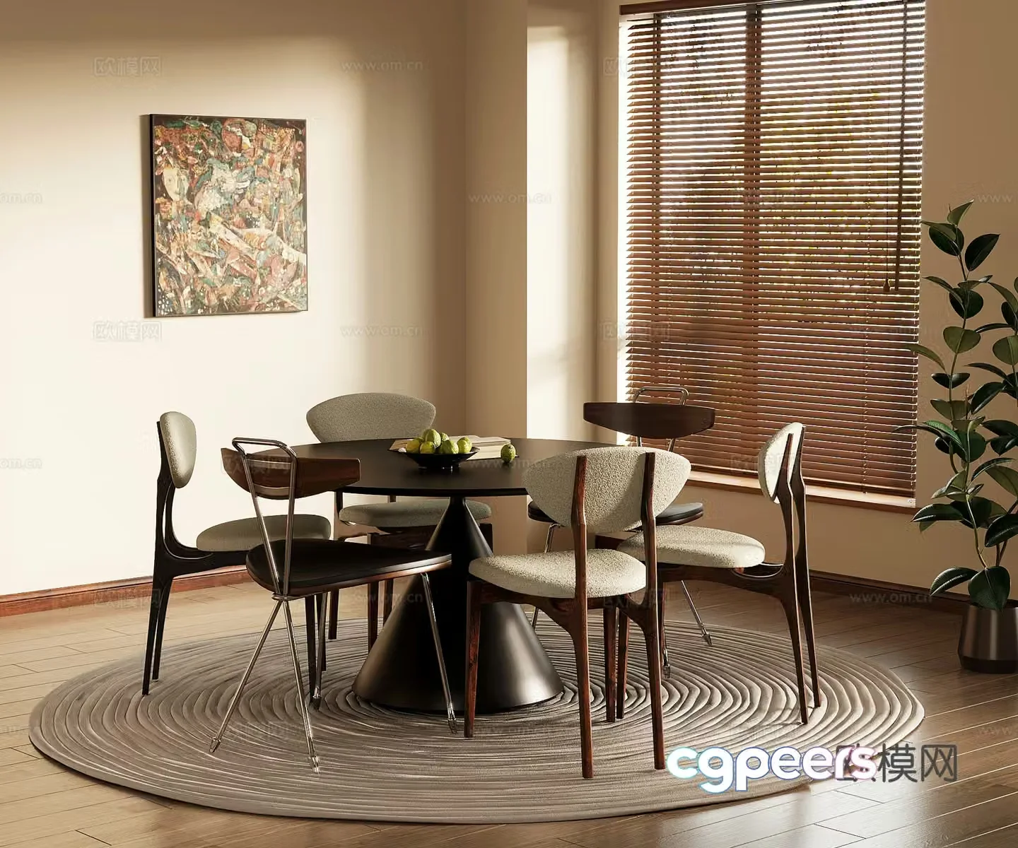 Medium style dining table and chairs Round dining table 3D model
