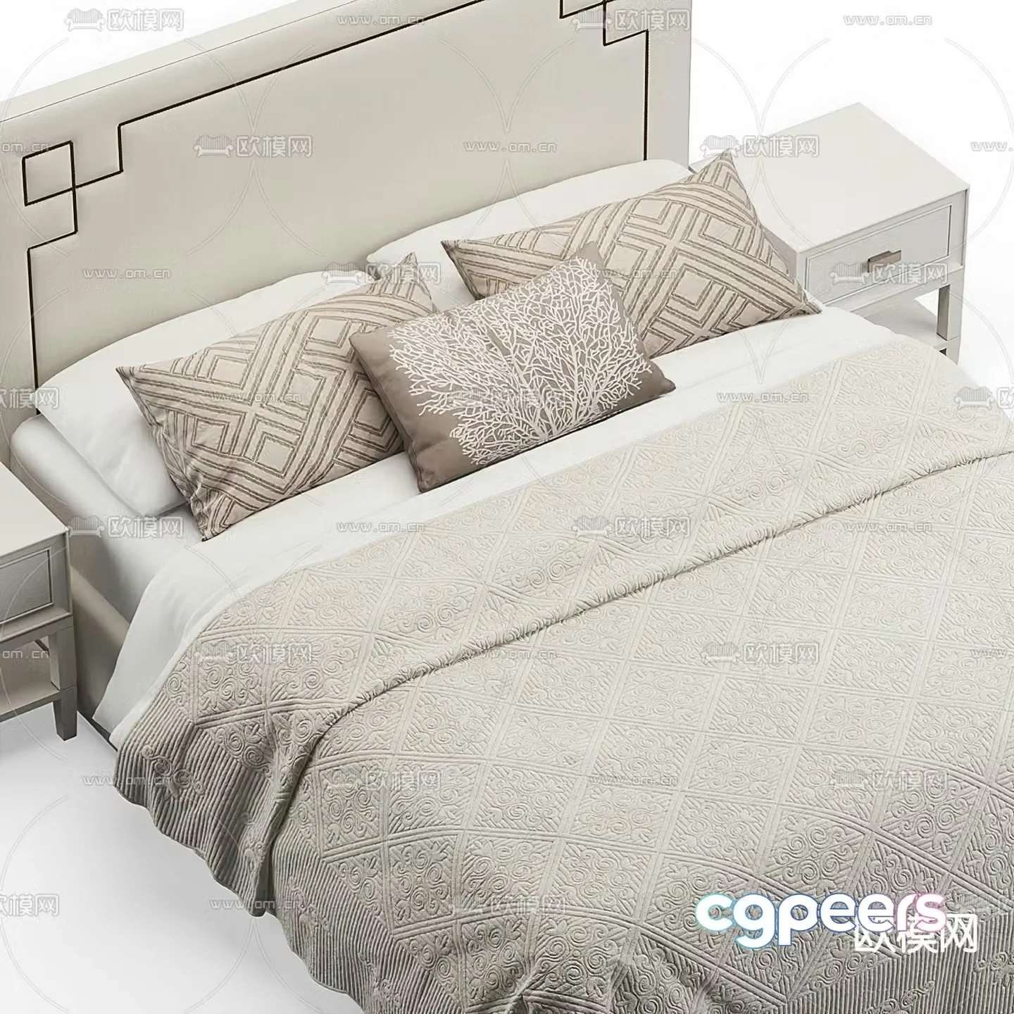 Cream style double bed 3d model