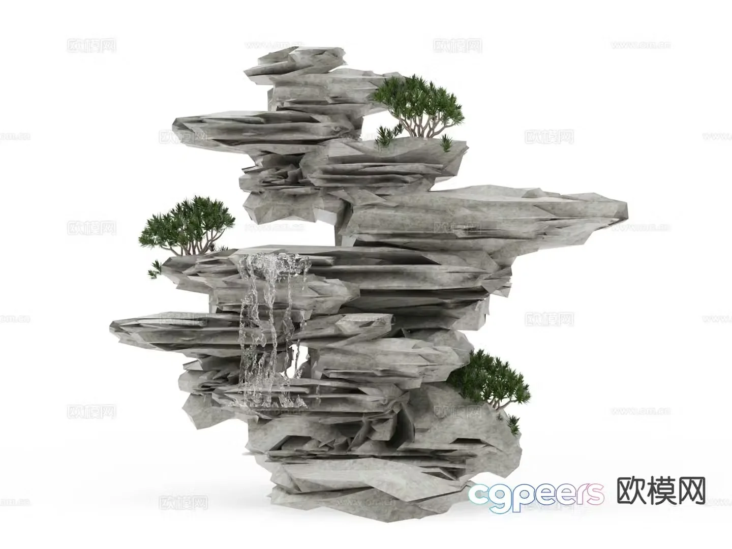Outdoor landscape rockery and flowing water 3D model