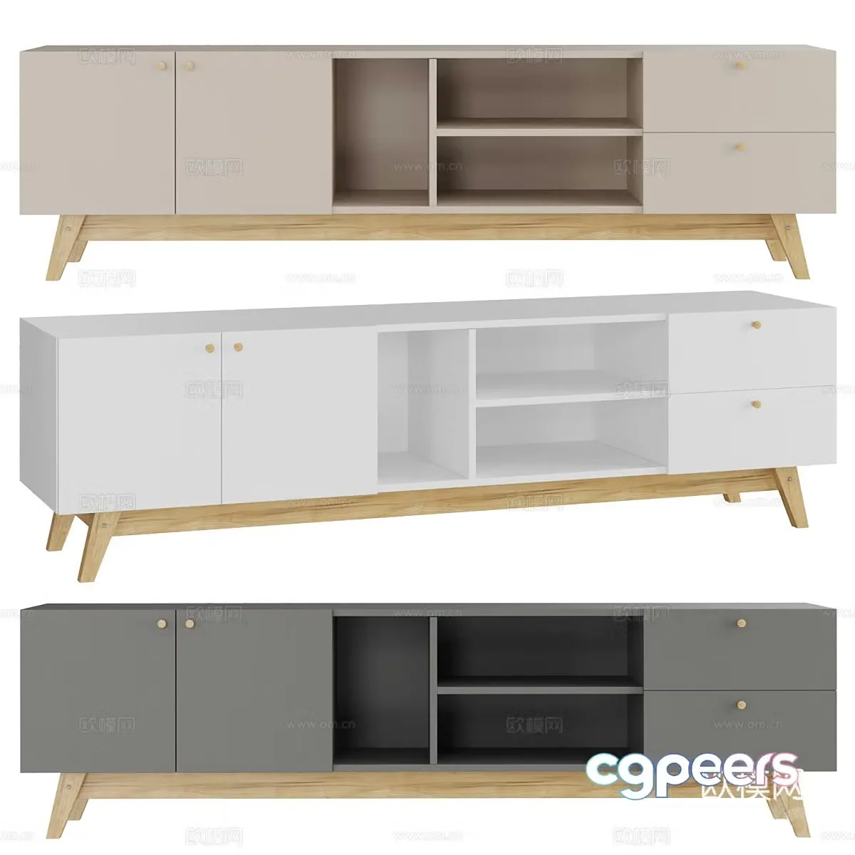 Modern Nordic log TV cabinet 3d model