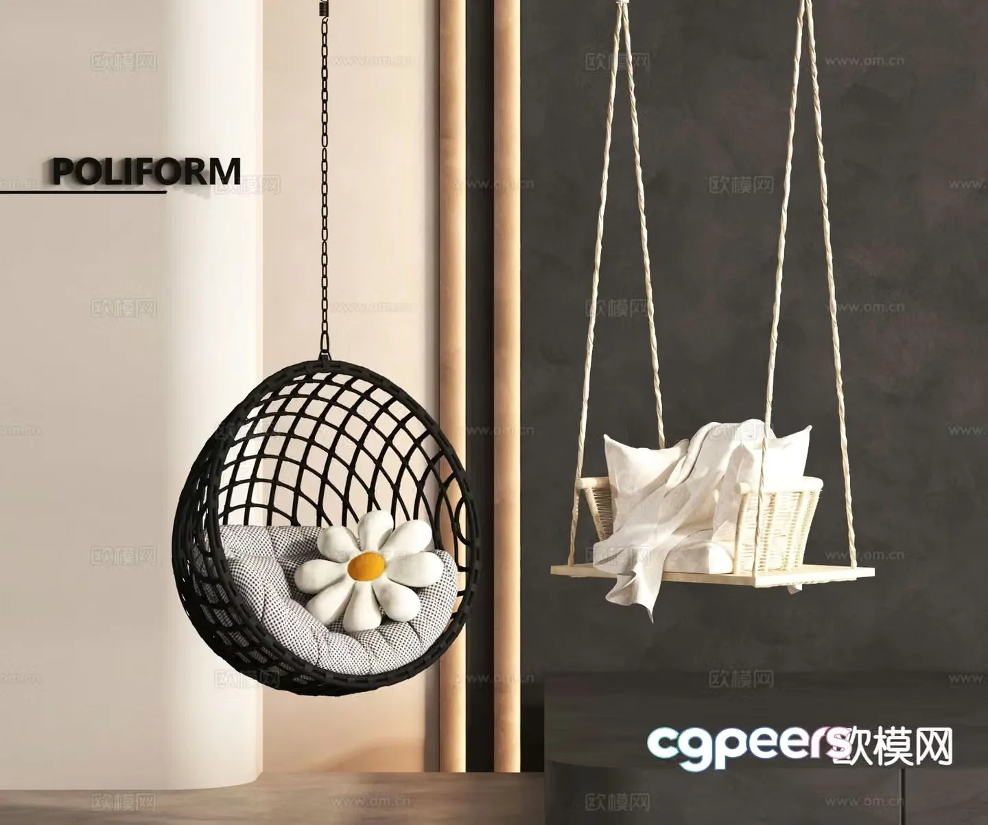 hanging chair swing chair cradle chair 3d model