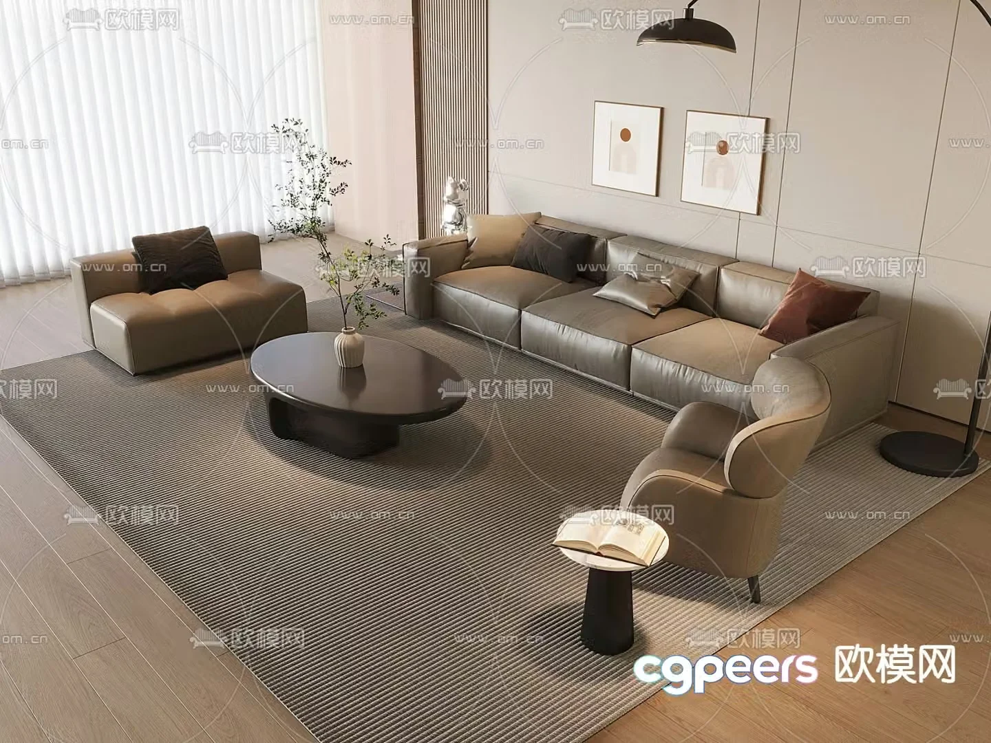 Modern modular sofa leather sofa 3d model