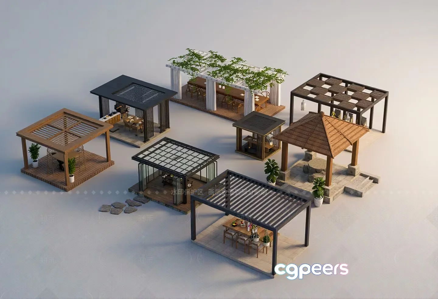 Modern Outdoor Structures 3D Model – 10251 – VRAY Render