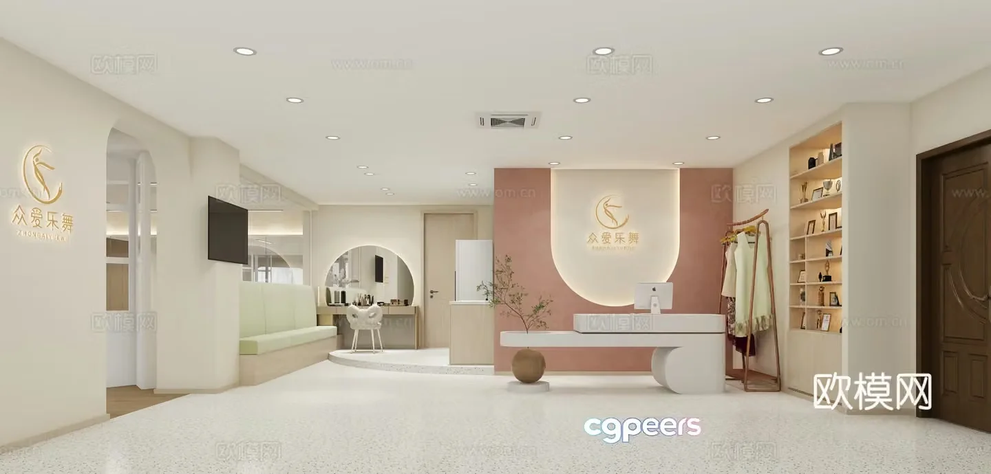 Modern dance training room hall front desk 3D model
