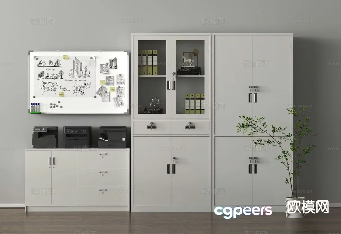 Office supplies printer file cabinet filing cabinet whiteboard 3d model