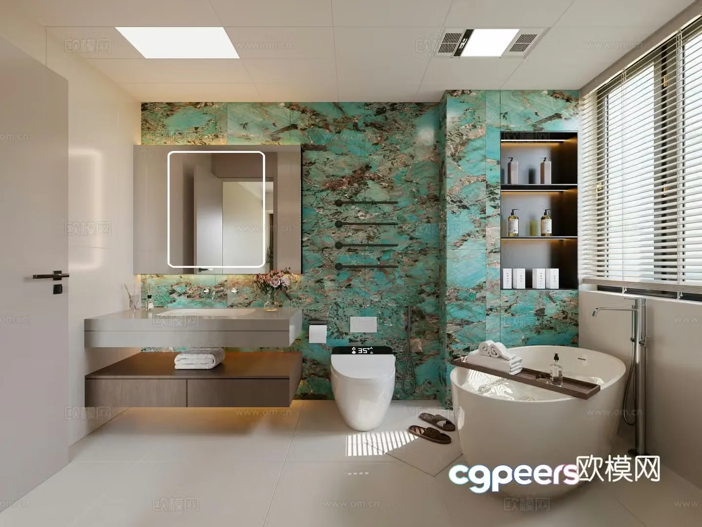 Modern bathroom Light luxury bathroom Amazon greenstone slab bathtub Creamy style bathroom 3d model