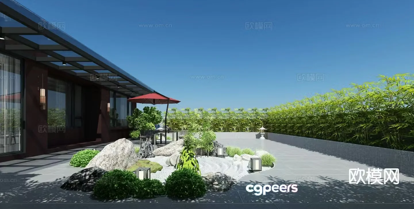 New Chinese style roof garden terrace 3d model