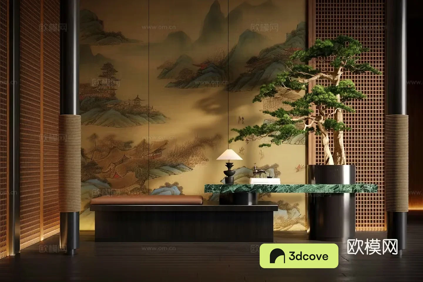 New Chinese-style hall Plant installation Welcome pine Rest stool
