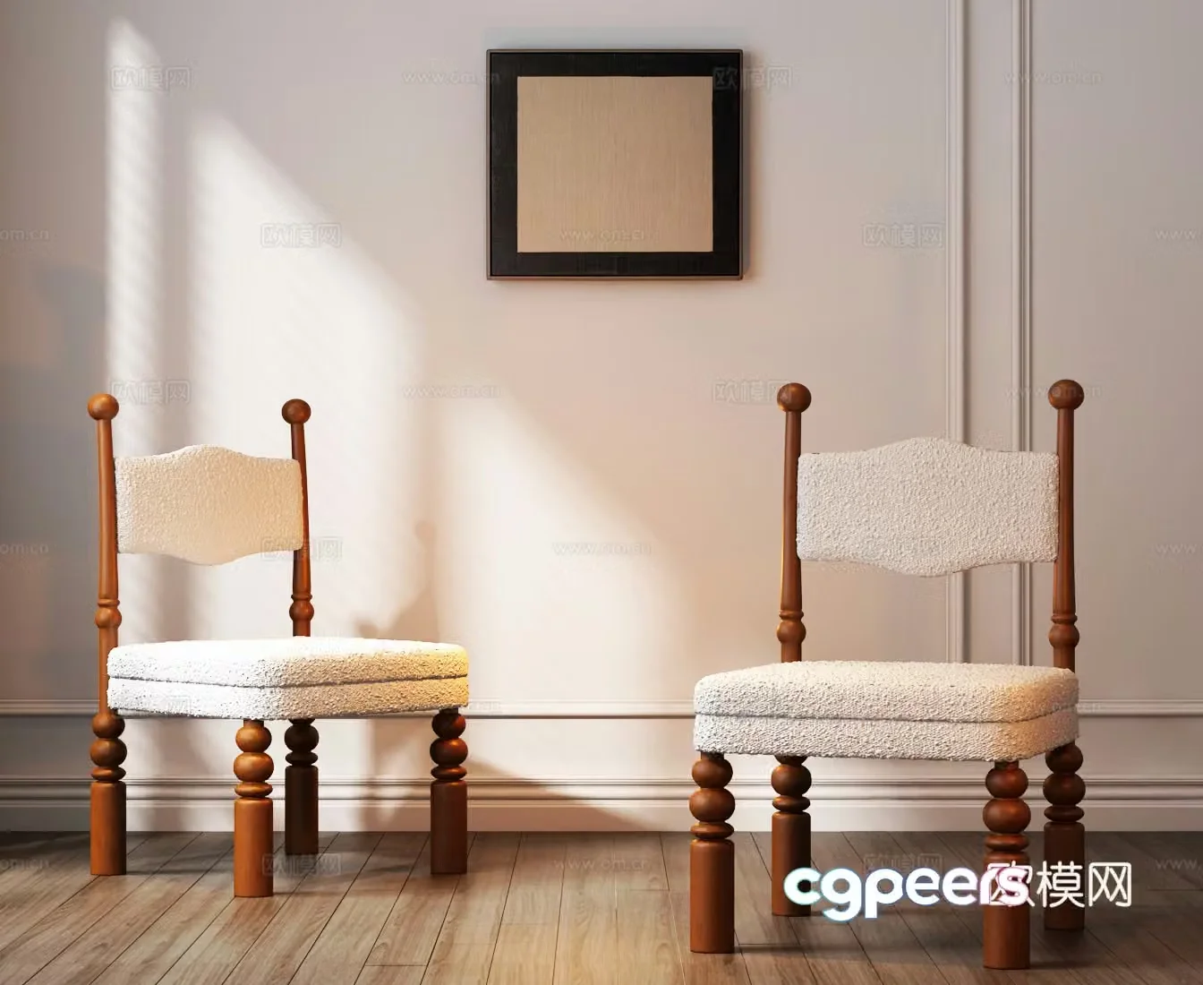 French medieval single chair Medium cream single chair French cream single chair 3d model