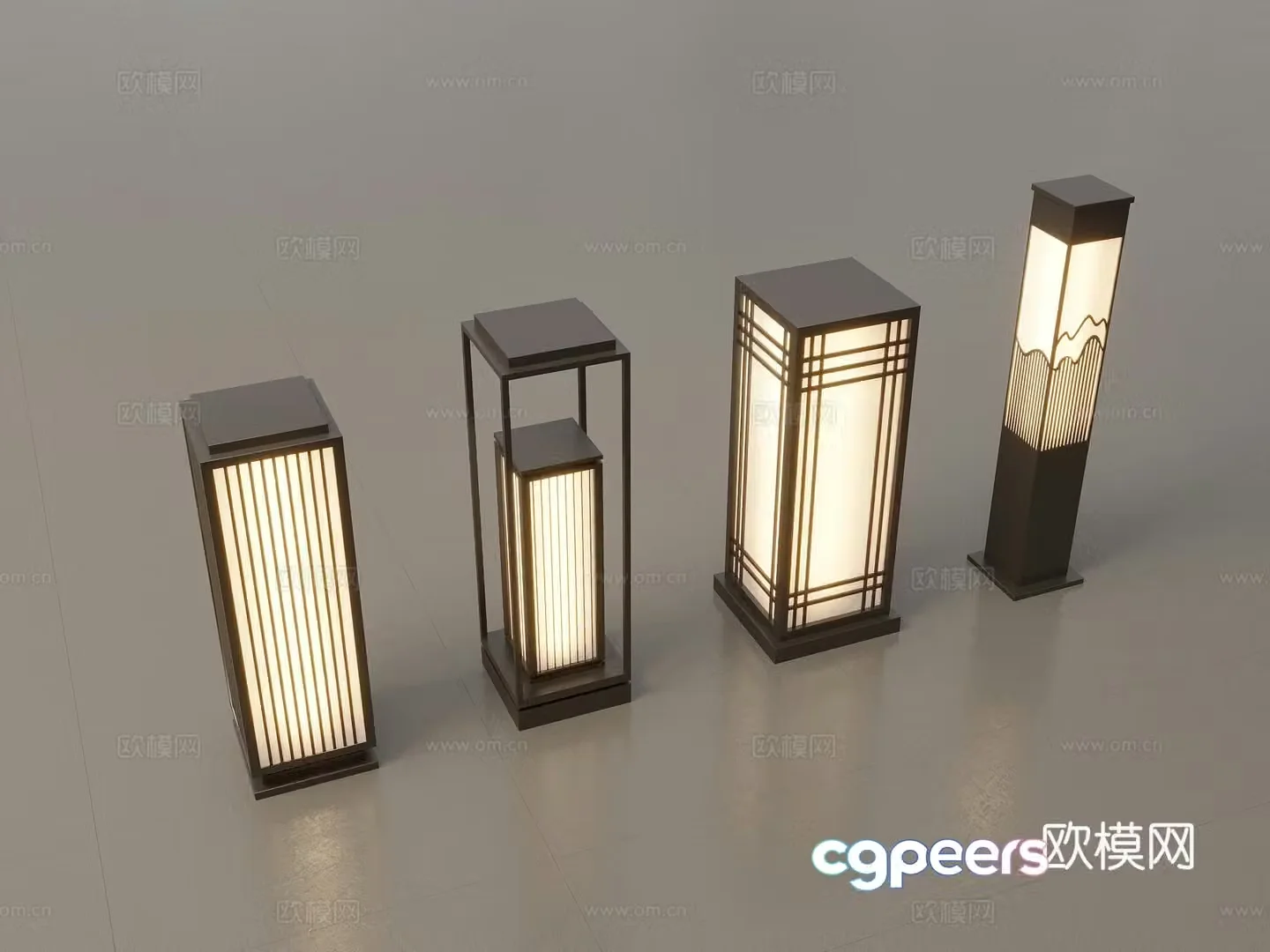 Modern Chinese landscape lights lawn lights garden lights outdoor light combination 3D model