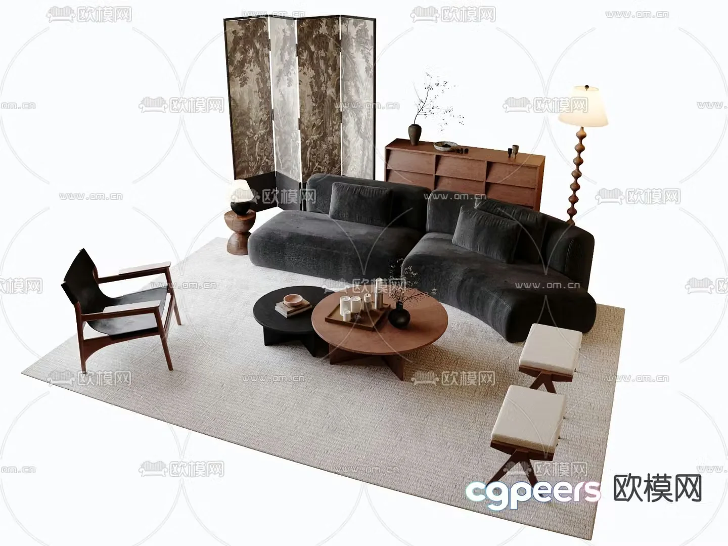 Medieval style modular sofa curved sofa 3d model