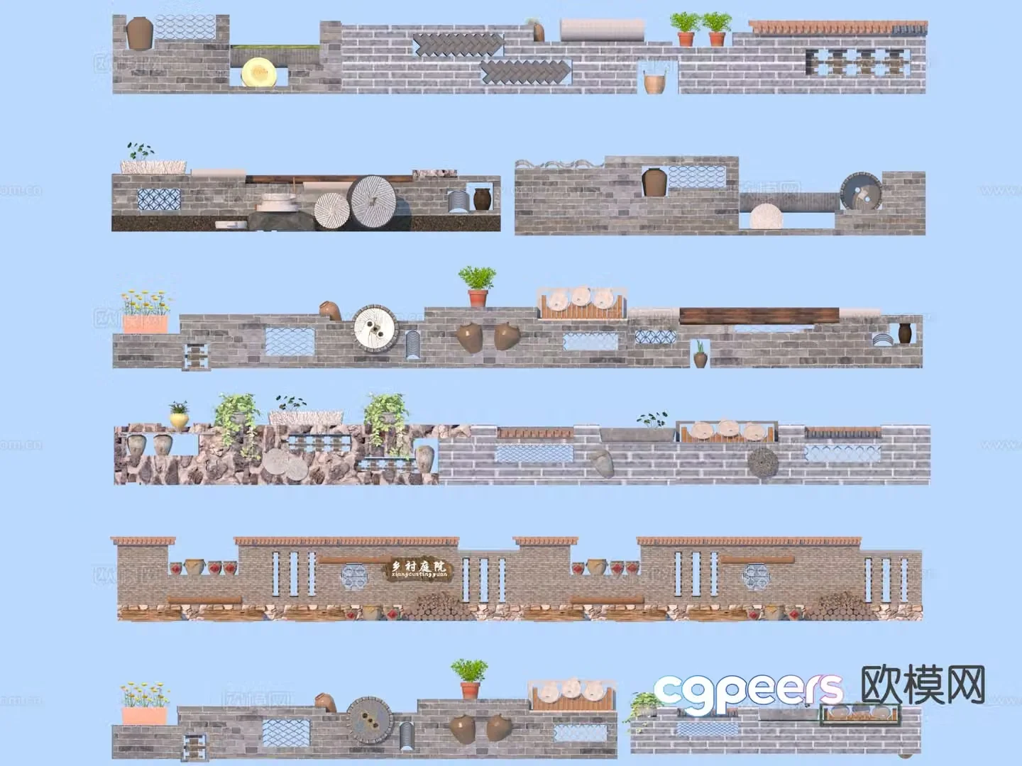 Folk landscape wall Rural landscape wall 3D model