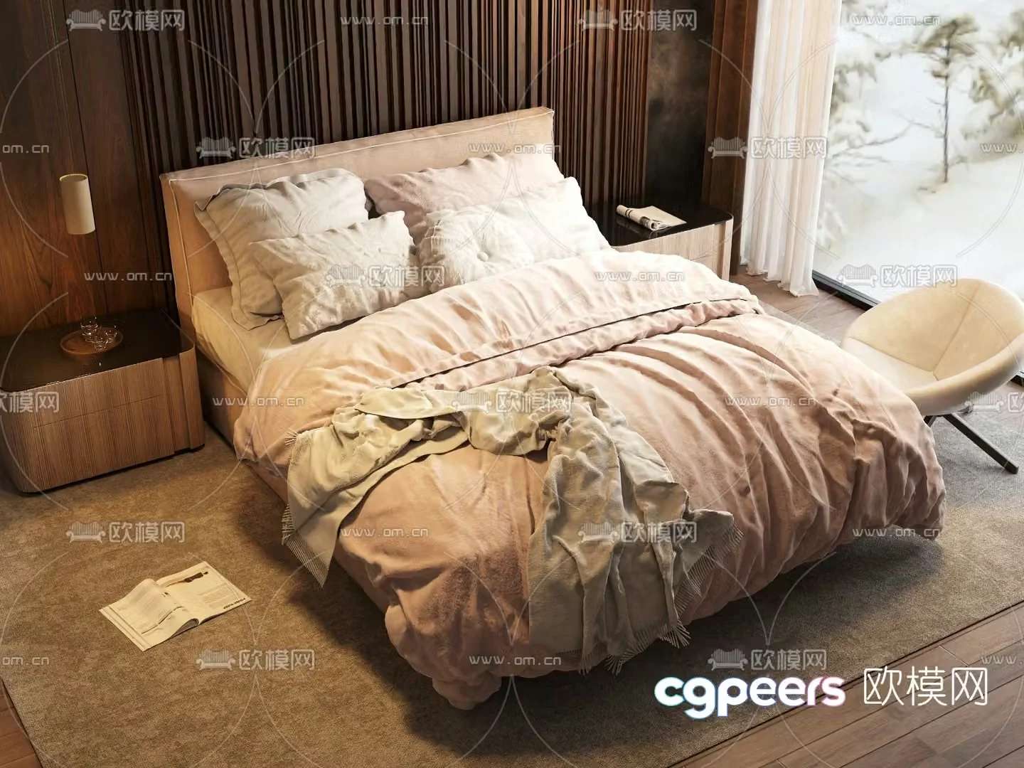 Meridiani modern double bed 3d model