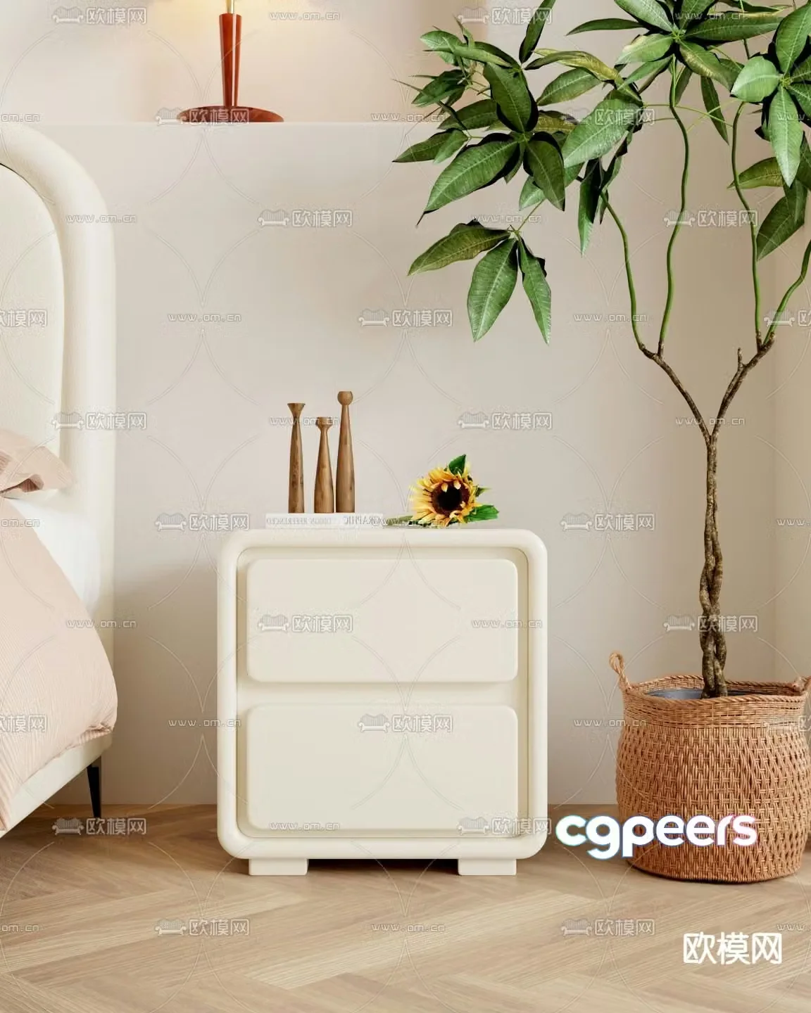 Cream style bedside table 3d model