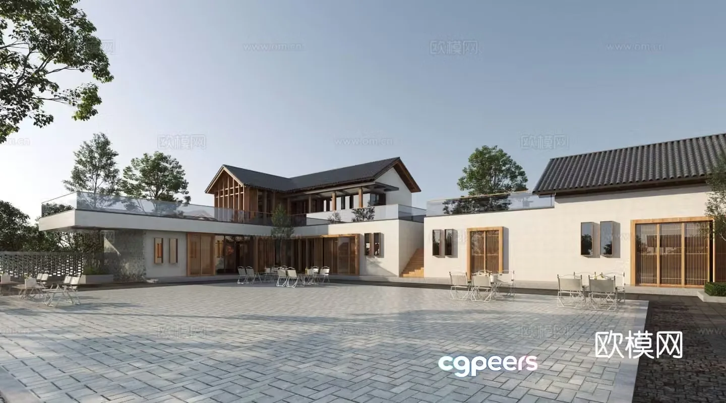 New Chinese style villa courtyard landscape 3D model