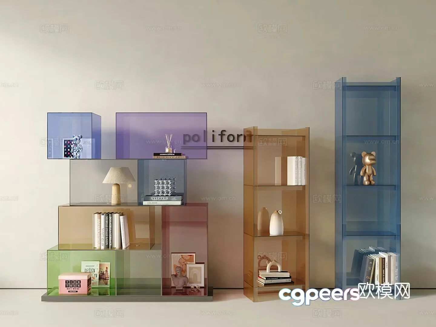 Modern acrylic bookshelf storage shelf floor decorative rack low cabinet 3d model