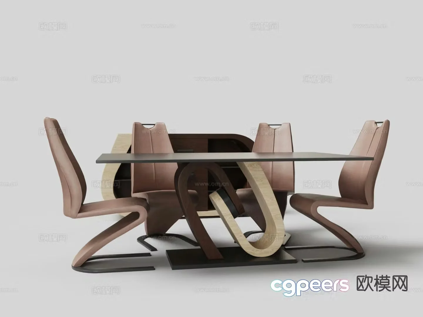 Modern leather dining table and chairs 3d model