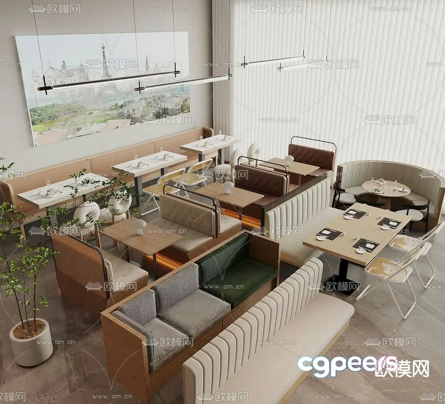 Card seat dining table and chairs restaurant card seat 3d model