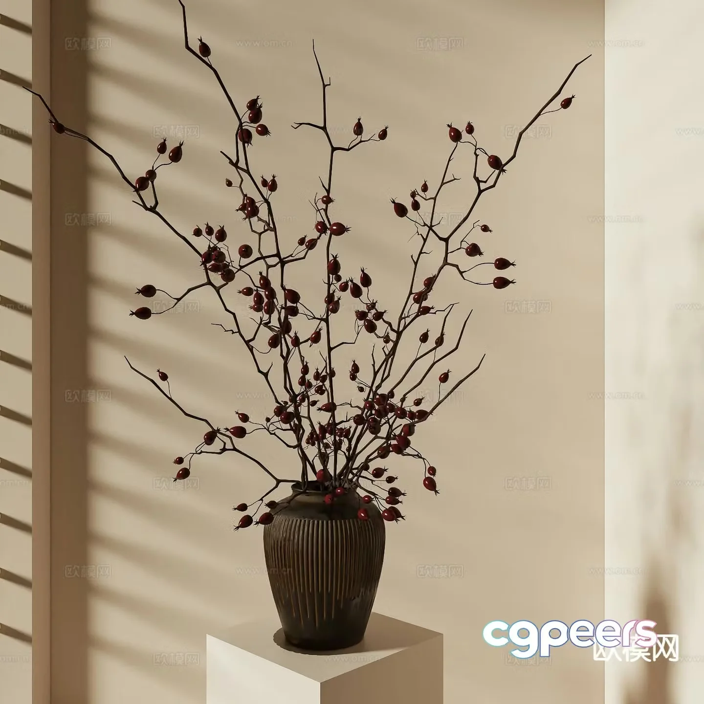 wabi-sabi vase dead branches floral 3d model