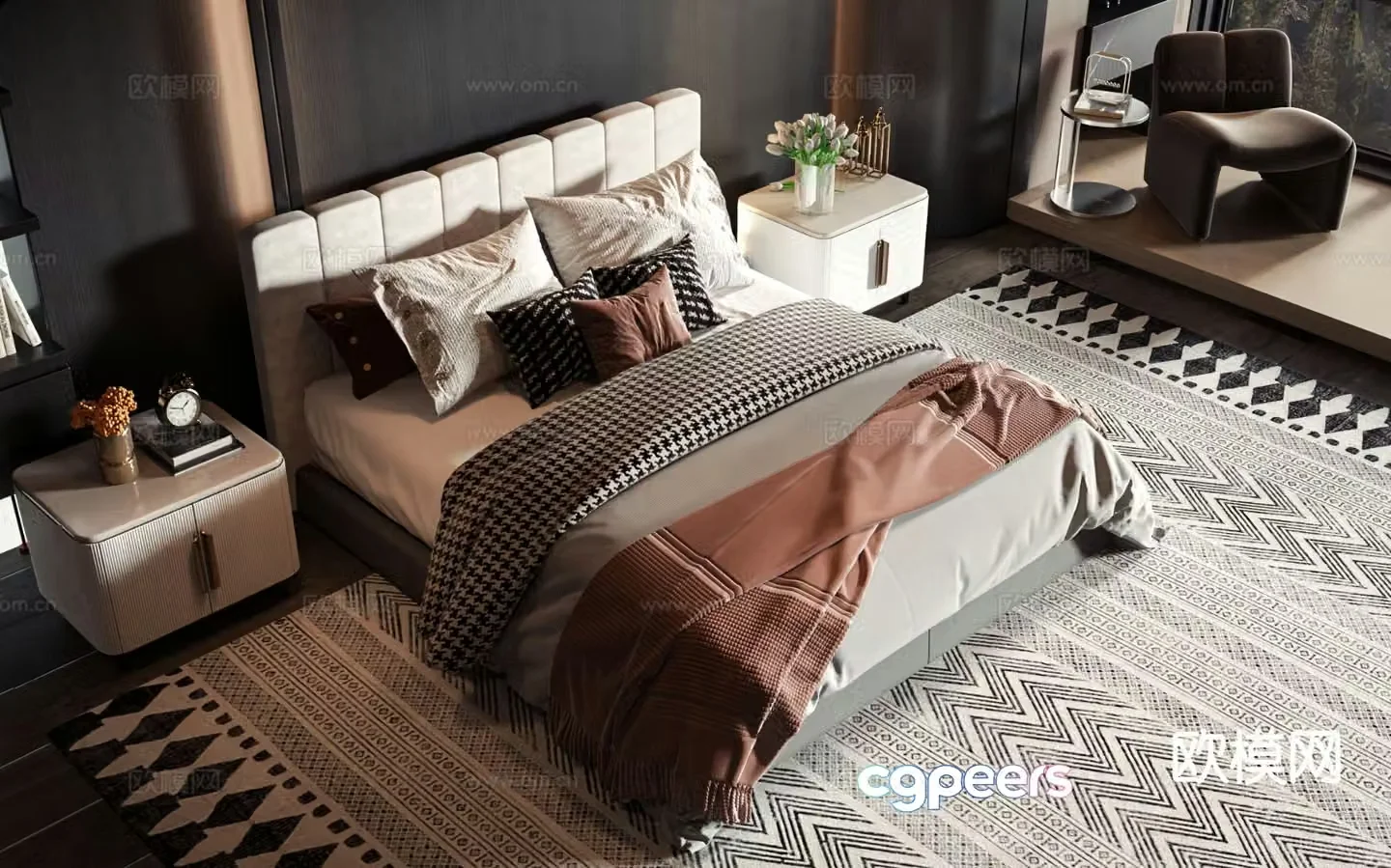 Modern double bed commercial bed 3d model